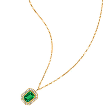 Imperial Emerald Halo Pendant Necklace