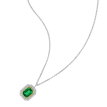 Imperial Emerald Halo Pendant Necklace